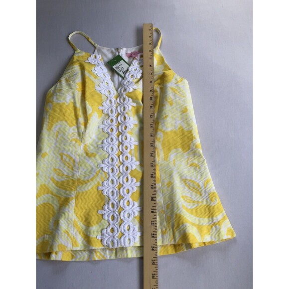 Lilly Pulitzer MAGNOLIA Halter Top Banana Daiquiri DANDELION YELLOW WHITE LACE 8 - Picture 8 of 10